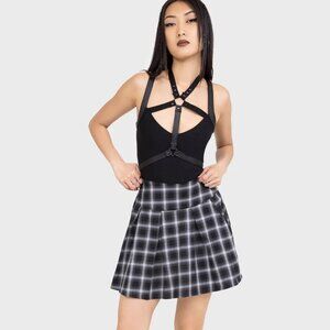 Killstar Power Surge Top Womens M Stretchy Tank Black Faux Leather Straps NWT